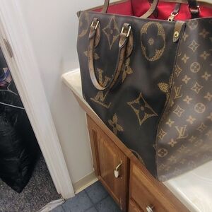 Louis Vuitton Inspired Brown Monogram Tote Bag with Red Interior
